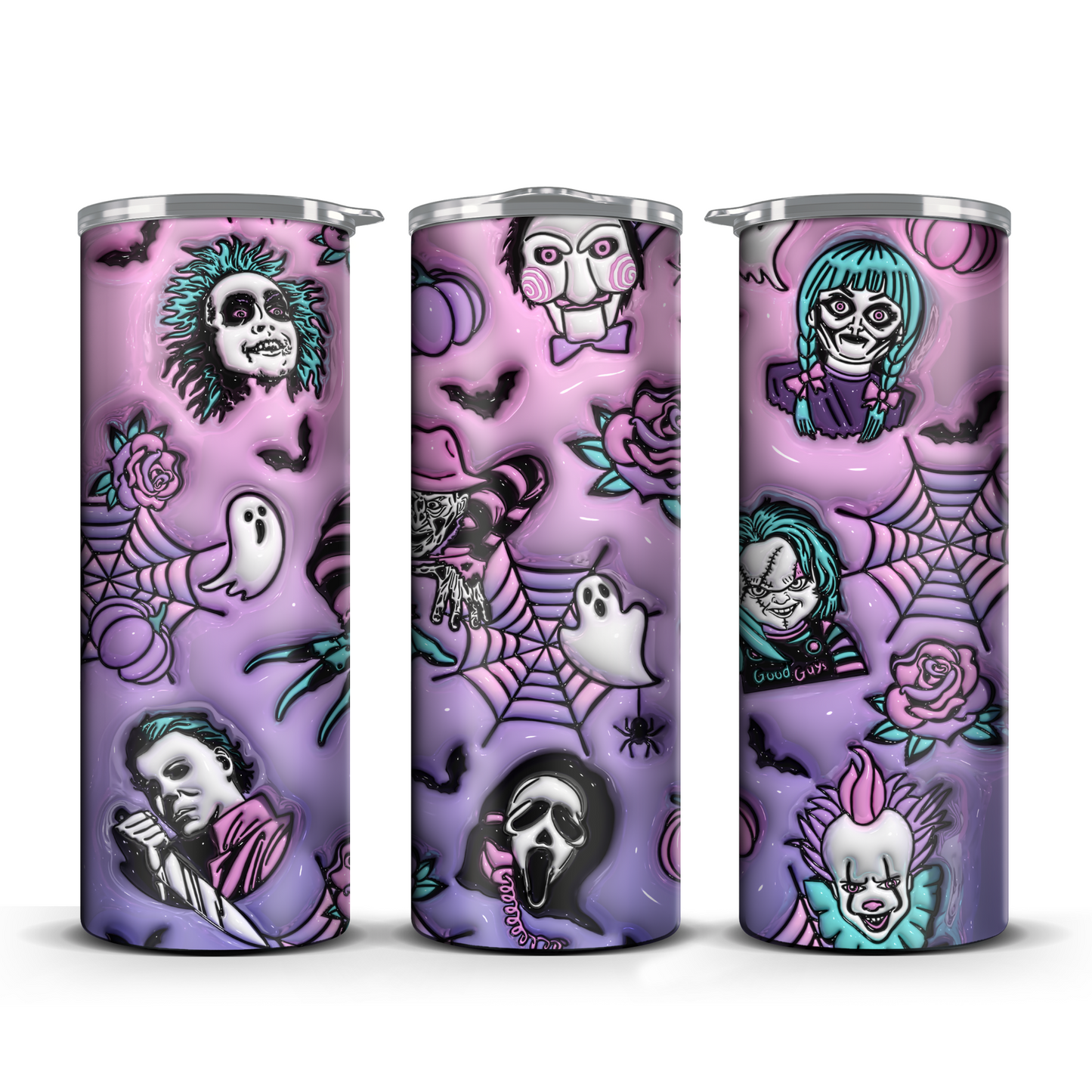 Pink Fave Horror Faces 3D Tumbler